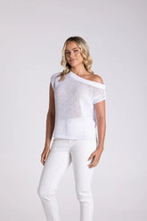 Two T's Tape Yarn Knit with Boat Neck - White